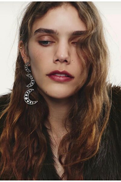 AychaAksesuar Za Brand Model Pendant Moon Detailed Dangling Long Moon Earrings