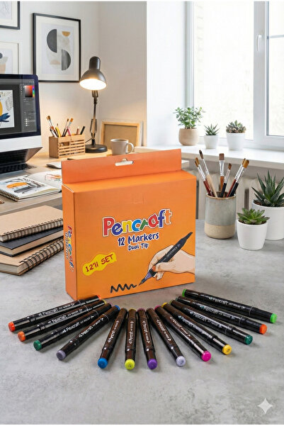 BEYZANA 12 Renkli Çift Uçlu Kalın/İnce Uçlu Keçeli Marker Seti - Profesyonel ...