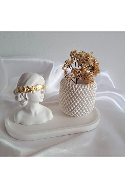 Özalp Decor Dekoratif Gold Detaylı Büst & Dokulu Vazo Seti – El Yapımı İskand...