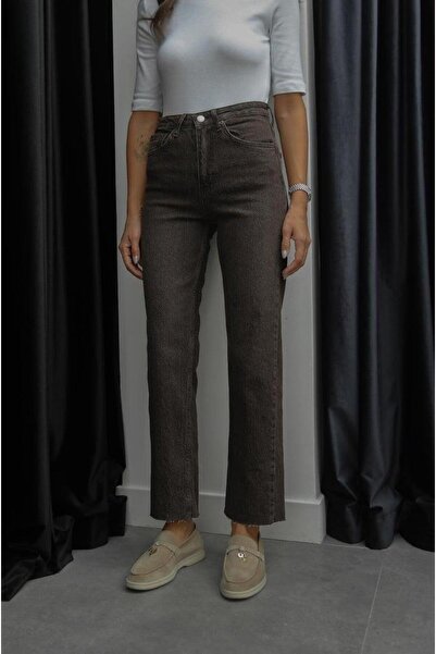 Ecenin Favorileri Washable Brown Raw Hem Size Fit Women's Jean Trousers