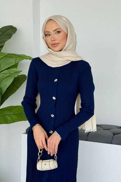 Ulugöl Tekstil 10 Düğmeli Triko Elbise