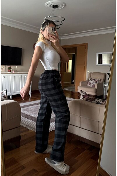 SERENCEE HARAJUKU KARE DESENLİ SİYAH-GIRİ-KARELİ UNİSEX EŞOFMAN ALTI