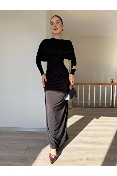 YK FASHION Bolero Detaylı Uzun Elbise