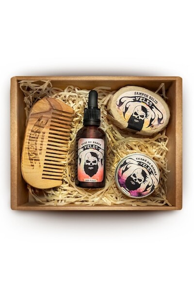 Veless Set de îngrijire a bărbii Veles cu ulei de barbă, ceară de barbă, șamp...