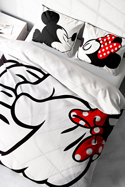 Marcalanya Mickey &Minnie Mouse Love You Pamuklu Çift Kişilik Nevresim Takımı