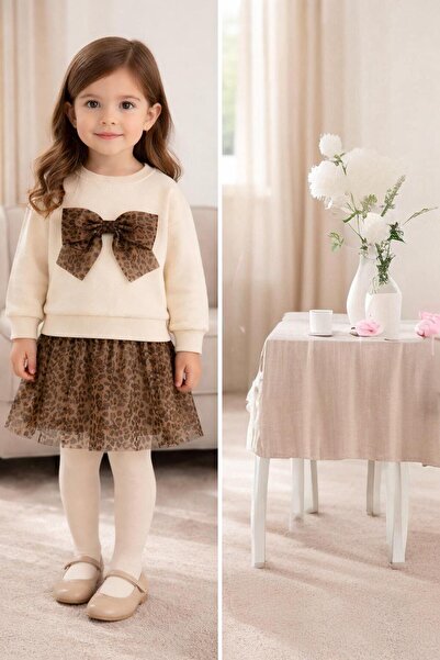 Lumino 3-7 Years Old Girl's Skirt Suit Bowknot Sweatshirt Leopard Tulle Skirt