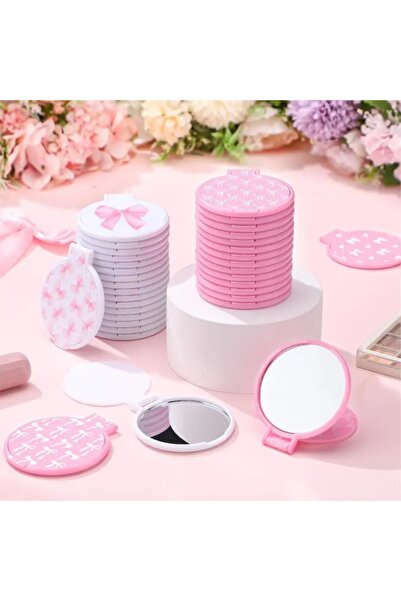 miyuki atelier Fiyonk Cep Aynası, Kurdele Çanta Aynası, Pembe mini ayna 1 adet