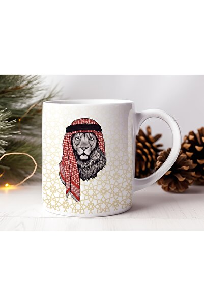Beramussa Keffiyeh Arab Lion Illustrated Mug - Strong Design Cup Reflecting M...