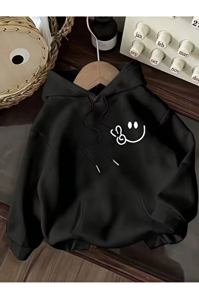 Sweet Cotton Smile Printed unisex kangaroo pocket Hooded sweatshirt