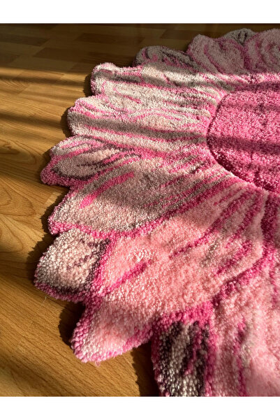 Ruhe Studio Pink Flower El Yapımı Tufting Halı Ayna Önü Kapı Önü Paspası