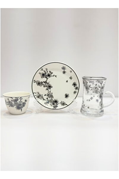 Urbanza 36-Piece Tea and Coffee Cup Set with Black Floral Pattern – Elegant Design