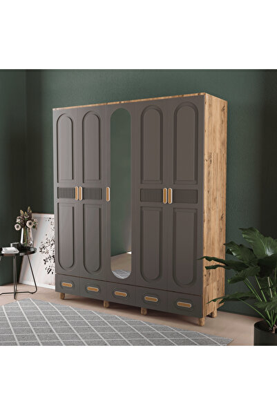 Teen & Bright DOVA 5 KAPAKLI ÇEKMECELİ GARDIROP - MDF KAPAK