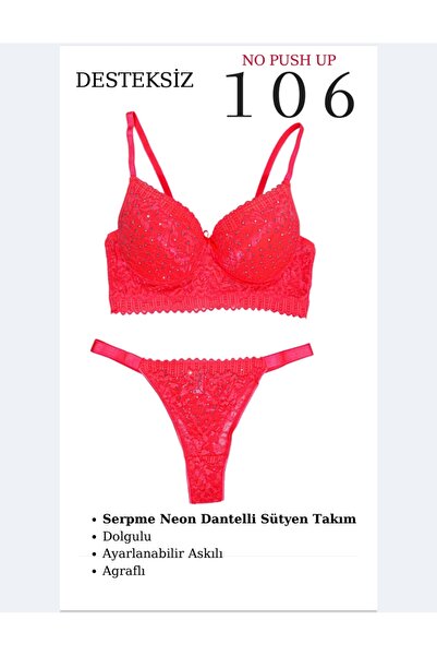 CHARM Tılsım Lingerie Women's Spreading Neon Lace Unpadded Bra Set