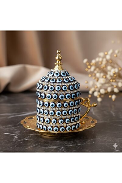 AcarHediyelik Nazar Boncuklu Türk Kahvesi Fincanı, Taşlı, Lüks Tasarım