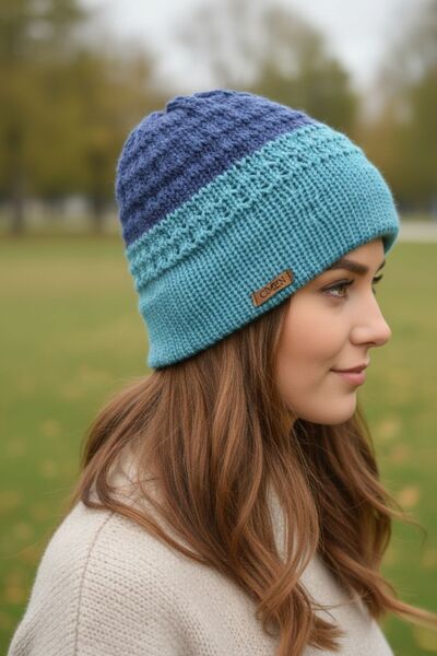 Çimen Butikk Hand Knitted Double Layered Blue Color Gradient Beanie |   Unise...