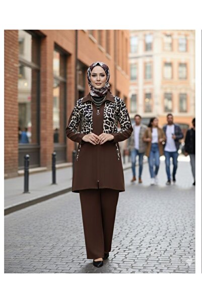 modasindoma Set de damă din două piese cu imprimeu leopard