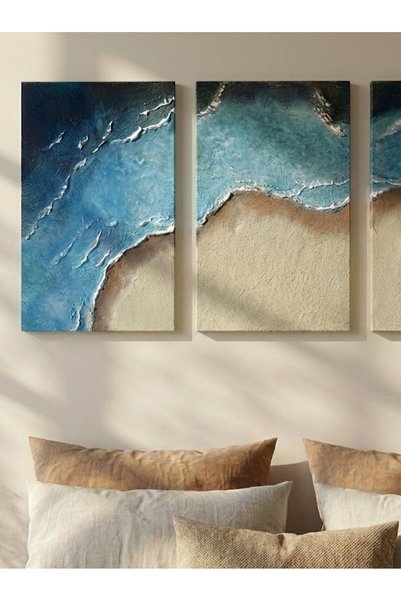 Genel Markalar Premium Soyut Dokulu Üçlü Tablo Seti | Modern Duvar Tablosu