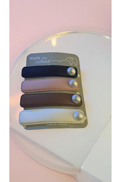 TChic 4-Piece Pearl Detailed Leather Snap Fastener Buckle