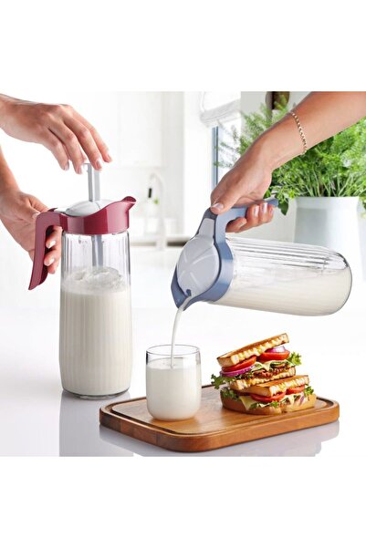 abenim 1500 cc Kırmızı ve Yeşil Kapaklı Cam Ayran Karıştırma Sürahisi (yedek ...