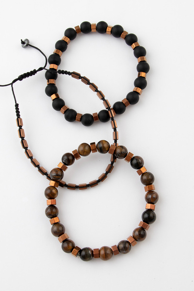 Sortie Aksesuar Mat Onyx and Tiger's Eye and Hematite Bronze Detailed Elastic...