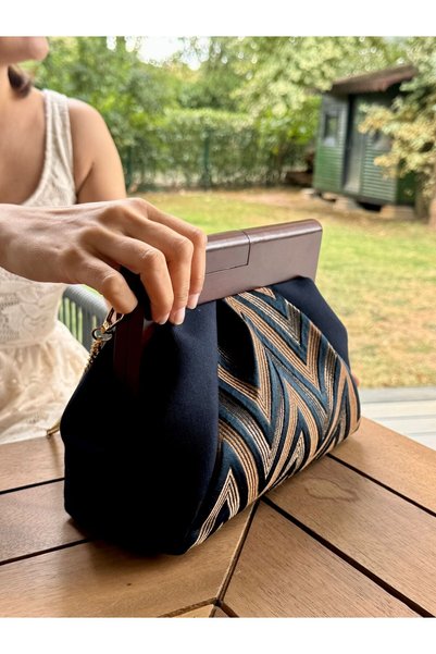 JOPHIEL ATELIER Patchwork, Chain-Strap Bag with Wooden Clasp, Clutch Bag, Hand Bag, Arm Bag, Shoulder Bag