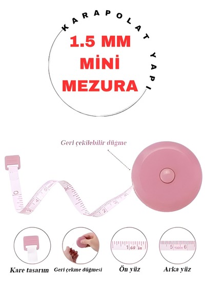 KarapolatYapı 1.5 Metre Otomatik Saran Kare Mini Mezura Pembe
