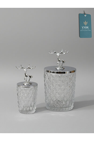 YNSK Luxury | Lusso | 2'li Geyik Figür Kapaklı Kristal Cam Şekerlik, Saklama ...