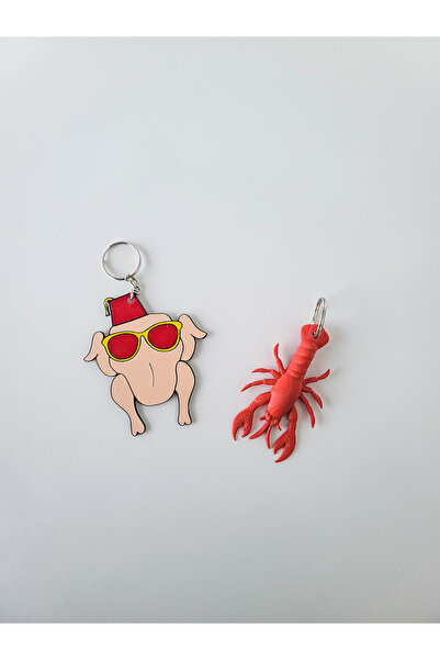 Alvina Atölye Friends İlhamlı Hindi & Istakoz Figürlü Anahtarlık – Komik TV T...