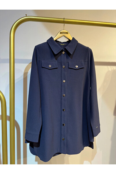 Invee Snap Closure Seasonal Short Jacket - Navy Blue