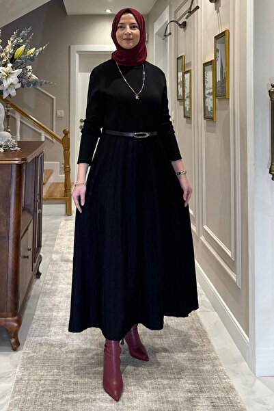 Rabia Şamlı Irem Belted Steel Knitted Sweater Dress Black