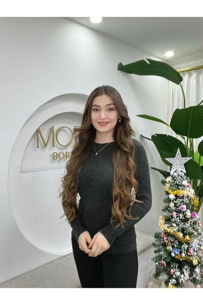 MODA BORSASI Tricotat subțire pentru femei, antracit, cu mânecă lungă L mater...