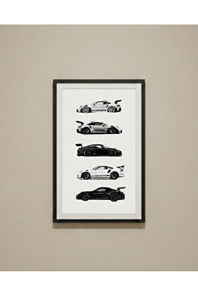 Store Porsche 911 GT3 RS Model Evrimi - Siyah Beyaz Minimalist Araba Duvar Po...