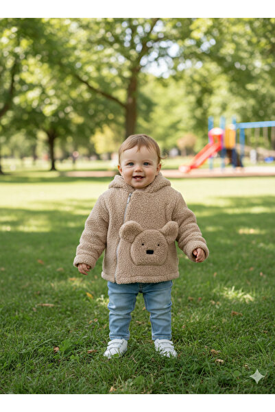 BEREN Bebek Kapüşonlu Ayıcıklı Peluş Mont