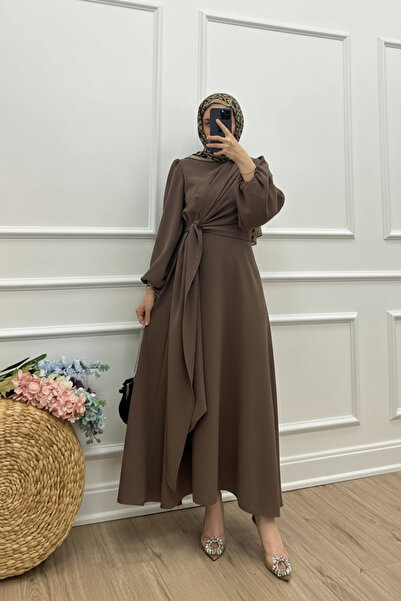 Molly Nelly Kadın Önü Şal Detaylı Krep Tesettür Elbise