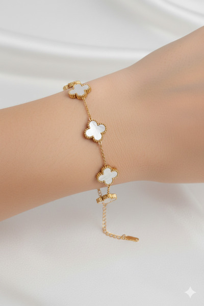 Clariss Yonca Figürlü Çelik Bileklik Siyah Beyaz Zirkon Taşlı Farklı Boy Seçe...