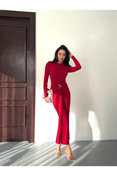 ELASCLOTHİNGG فستان بتفاصيل حزام ومشبك