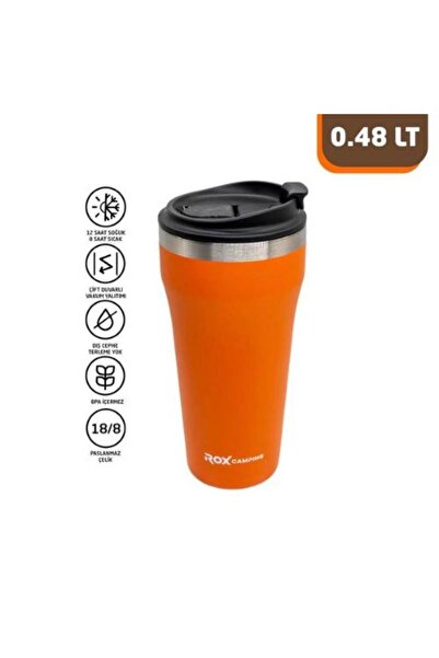 selim uyar kamp metal Rox Camping 0192 Kahve Termosu 0.48 Lt-Turuncu