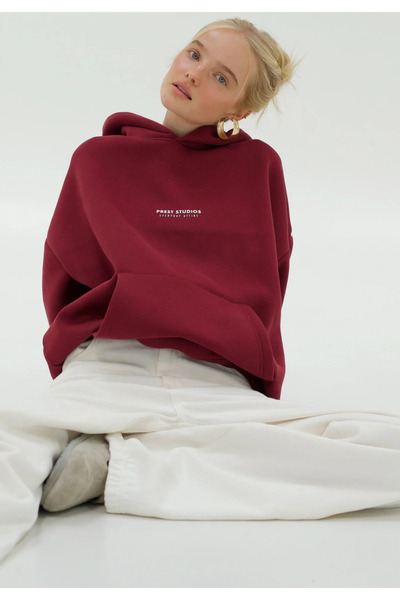 Arz giyim Women's Oversized Sweatshirt Hoodie Ardende Studios Burgundy – Hood...