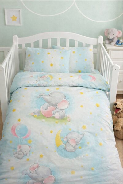 Manora 100% Cotton Baby Duvet Cover Set with Elephant Pattern