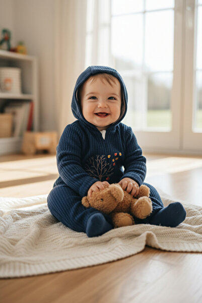 Babydola Combed Cotton Lined Hooded Zippered Baby Romper