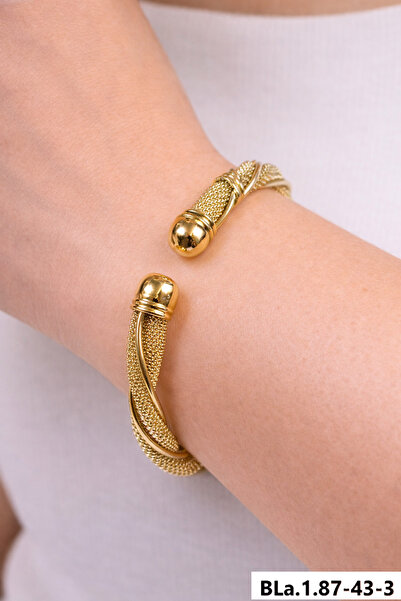 femline سوار نسائي شبكي ذهبي اللون مع تفاصيل كروية ومشبك مفتوح