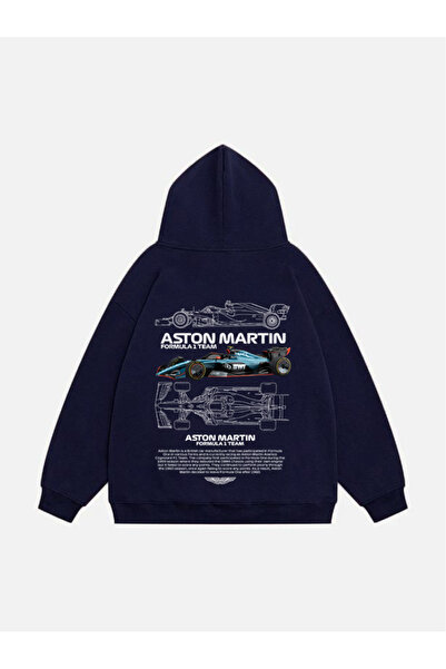 Mad&Calf Unisex British Car Printed Hooded Fleece Oversized Sweatshirt