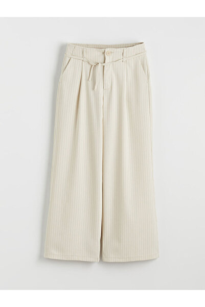 LC Waikiki Lcw Kids Beige Striped Pleated Girls' Trousers