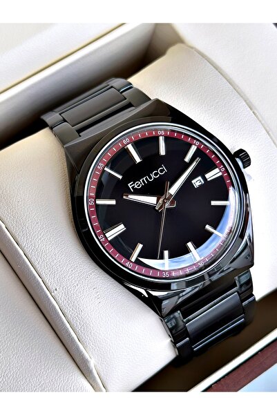 Ferrucci Guaranteed Black Color Steel Band Men's Wristwatch with Calendar