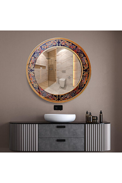 Glit Glass Klasik Sanat Temalı Dekoratif Yuvarlak Ayna - Modern Cam Duvar Aynası