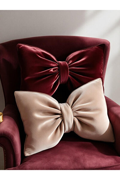 JACA Fiyonk Görünümlü Yastık Kadife Yumuşak Kumaş İç Dolgulu Set (2 Adet)