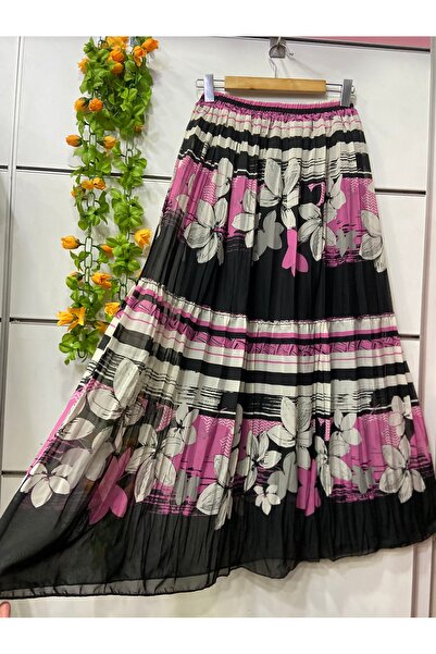 edu collection 3-Layer Floral Patterned Lining Chiffon Skirt