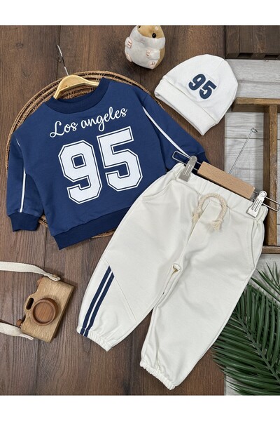 BEBENDY Los Angeles Printed Embroidered Beret Wide Fit Oversized 3-Piece Baby...