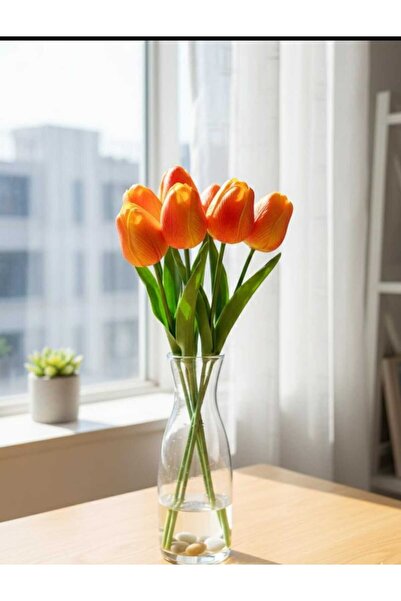 ENRUFLORA Yapay 8'li Islak Dokulu Sarı Turuncu Lale Salon Balkon Bahçe Dekor ...