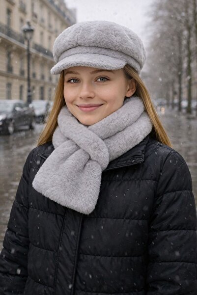 BALIENTE Set de 2 pălării și guler pentru copii, gri, cu textura moale, din p...